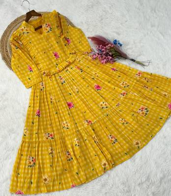 Yellow floral printed cotton midi dress 5