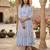 Sky blue floral printed cotton midi dress