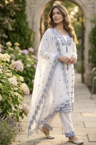 White Kurta bottom with dupatta dupatta