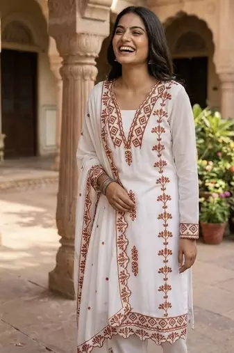 White kurta bottom with dupatta dupatta stitched