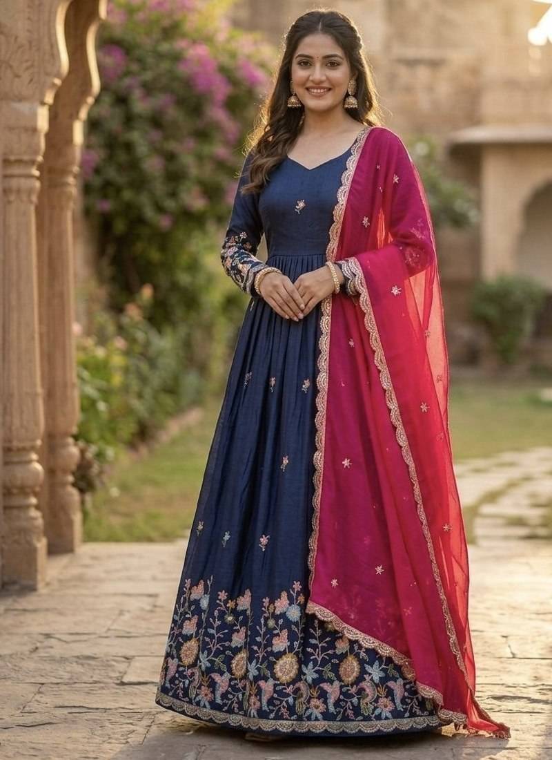 silk blend sequins embroidered Anarkali with dupatta