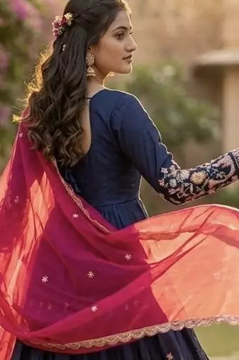 silk blend sequins embroidered Anarkali with dupatta