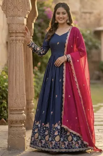 silk blend sequins embroidered Anarkali with dupatta
