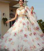 white organza printed lehenga choli with dupatta