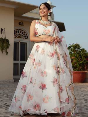 white organza printed lehenga choli with dupatta 3