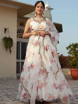 white organza printed lehenga choli with dupatta 4