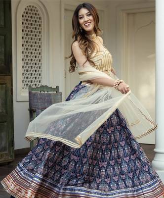 blue art silk printed lehenga choli with dupatta 2