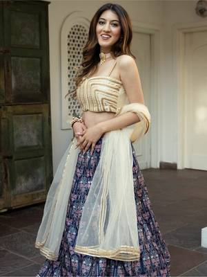 blue art silk printed lehenga choli with dupatta 4