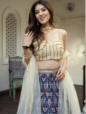 blue art silk printed lehenga choli with dupatta 5