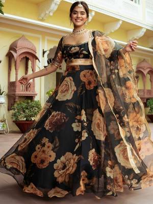 black organza printed lehenga choli with dupatta 1