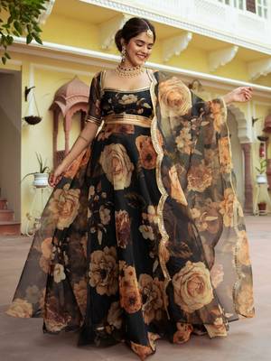 black organza printed lehenga choli with dupatta 3