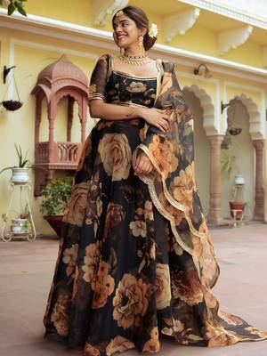 black organza printed lehenga choli with dupatta 4