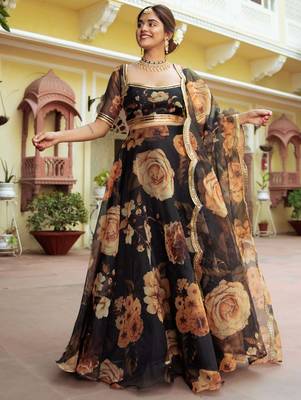 black organza printed lehenga choli with dupatta 5