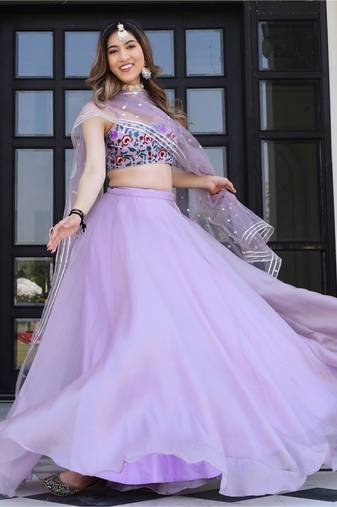 lavender organza printed lehenga choli with dupatta
