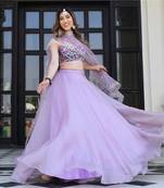 lavender organza printed lehenga choli with dupatta