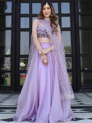 lavender organza printed lehenga choli with dupatta 2