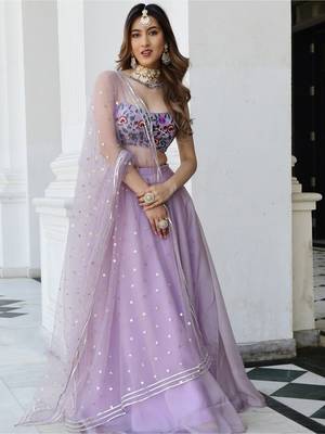 lavender organza printed lehenga choli with dupatta 3