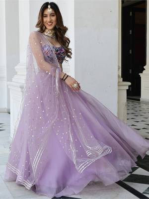 lavender organza printed lehenga choli with dupatta 4