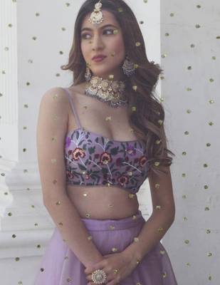 lavender organza printed lehenga choli with dupatta 5
