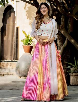 multicolor organza printed lehenga choli with dupatta 1