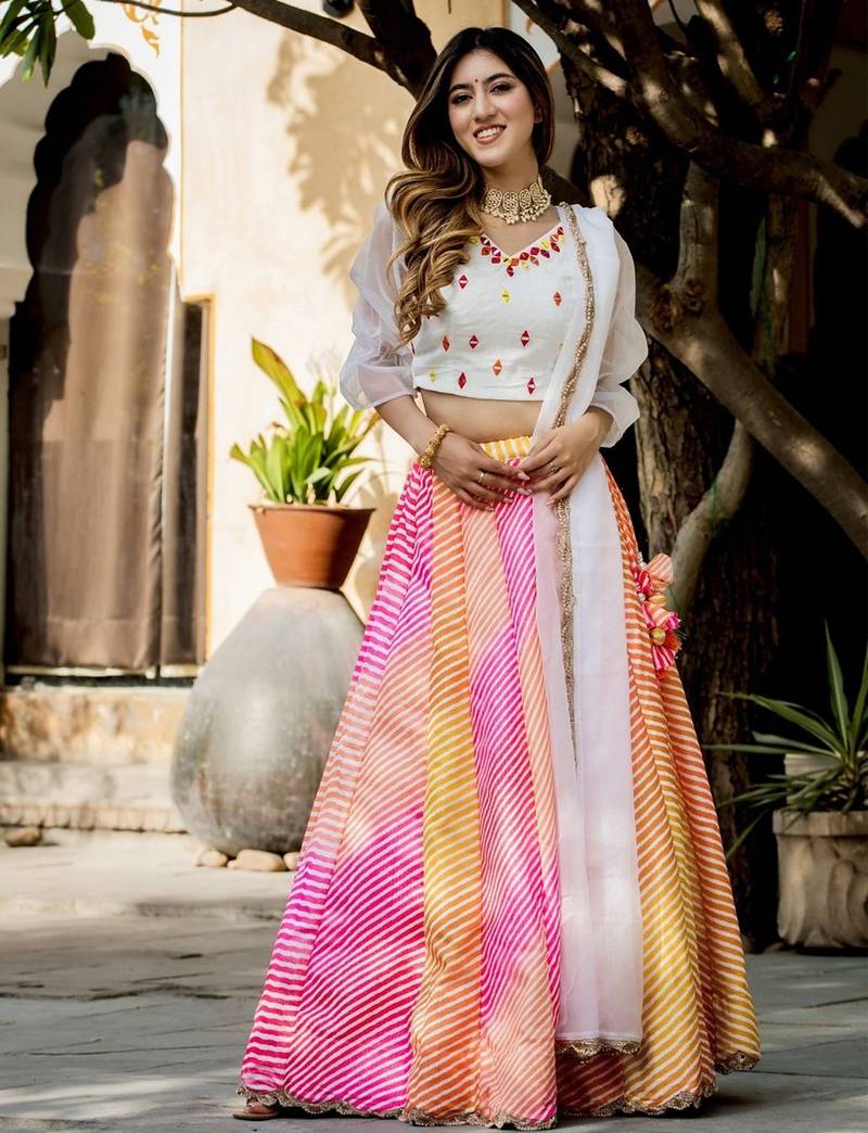 multicolor organza printed lehenga choli with dupatta