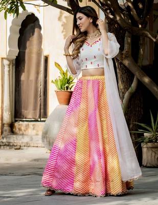 multicolor organza printed lehenga choli with dupatta 2
