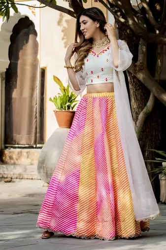 multicolor organza printed lehenga choli with dupatta