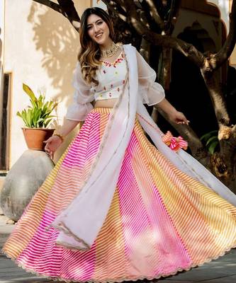 multicolor organza printed lehenga choli with dupatta 4