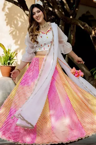 multicolor organza printed lehenga choli with dupatta