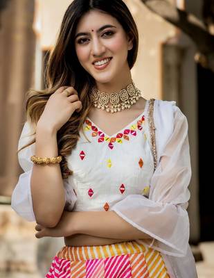 multicolor organza printed lehenga choli with dupatta 5