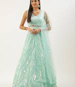 blue net embroidered lehenga choli with dupatta