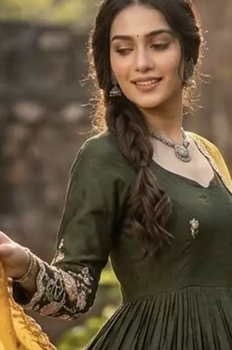 Silk blend sequins embroidered anarkali with dupatta stitched