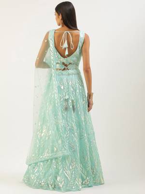 blue net embroidered lehenga choli with dupatta 3
