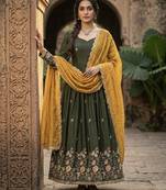 Silk blend sequins embroidered anarkali with dupatta stitched