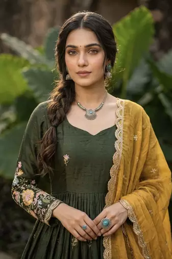 Silk blend sequins embroidered anarkali with dupatta stitched