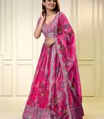 pink organza printed lehenga choli with dupatta