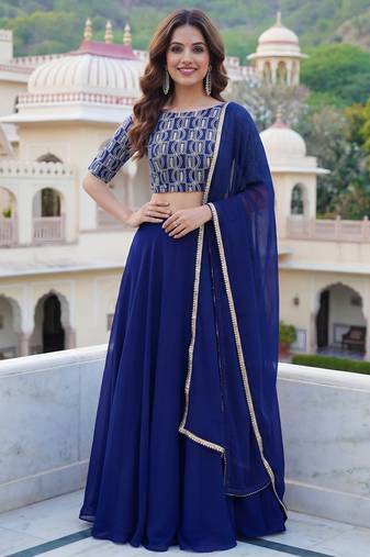 blue georgette plain lehenga choli with dupatta