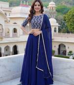 blue georgette plain lehenga choli with dupatta