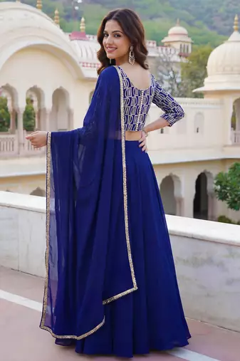 blue georgette plain lehenga choli with dupatta