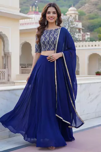 blue georgette plain lehenga choli with dupatta