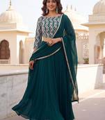 green georgette plain lehenga choli with dupatta