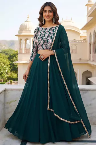 green georgette plain lehenga choli with dupatta