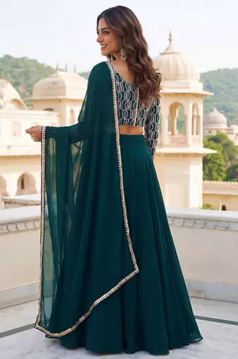 green georgette plain lehenga choli with dupatta