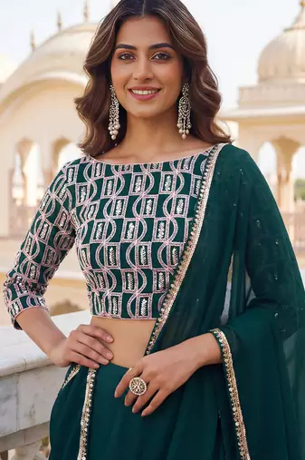 green georgette plain lehenga choli with dupatta