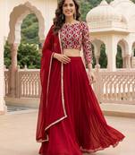 red georgette plain lehenga choli with dupatta