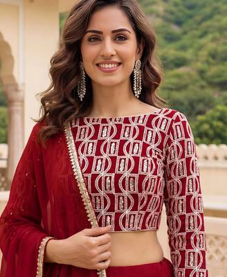 red georgette plain lehenga choli with dupatta 5