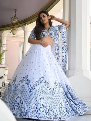 white satin embroidered lehenga choli with dupatta 2