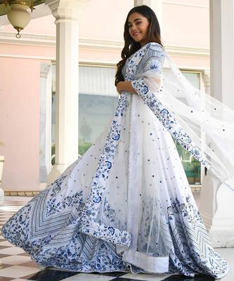 white satin embroidered lehenga choli with dupatta 3
