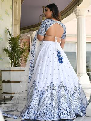 white satin embroidered lehenga choli with dupatta 4