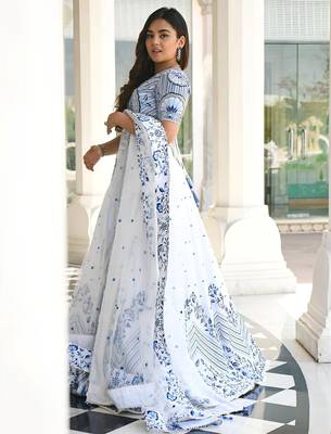 white satin embroidered lehenga choli with dupatta 5